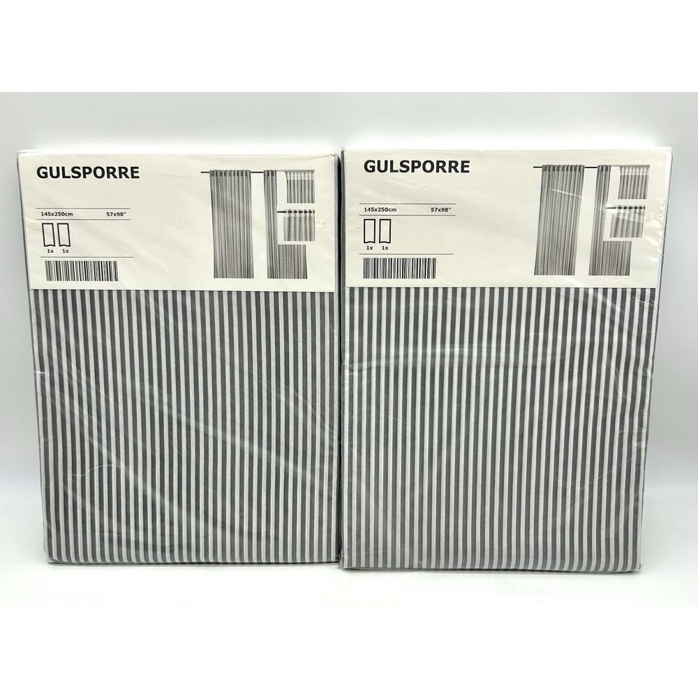 2 New IKEA GULSPORRE Panels 57”x 98” Gray White Striped Curtains 4 Panels Total